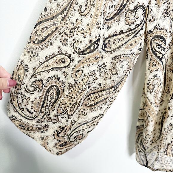 Nili Lotan Womens Silk Blouse Long Sleeves Paisley Print Acadia Beige Black XS - Picture 5 of 8